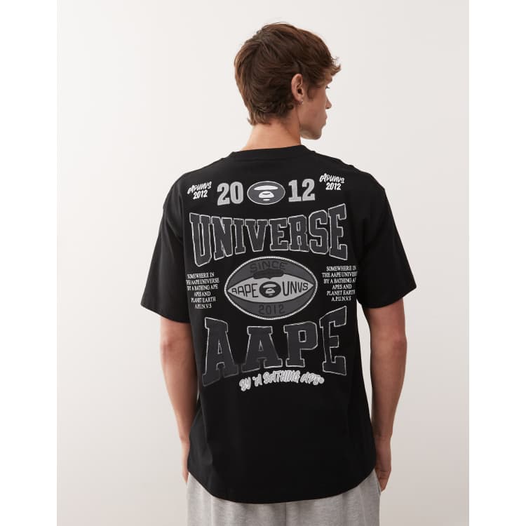 Aape by A Bathing Ape boxy t-shirt in black with large varsity