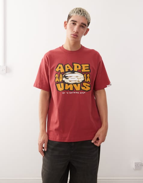 Aape by A Bathing Ape boxy t-shirt in burgundy with chest and back logo print