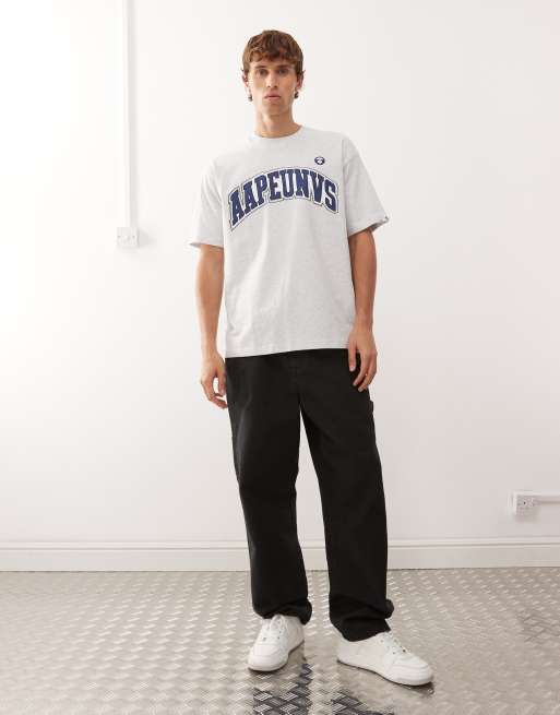 Aape by A Bathing Ape boxy t-shirt in grey with chest and back collegiate print