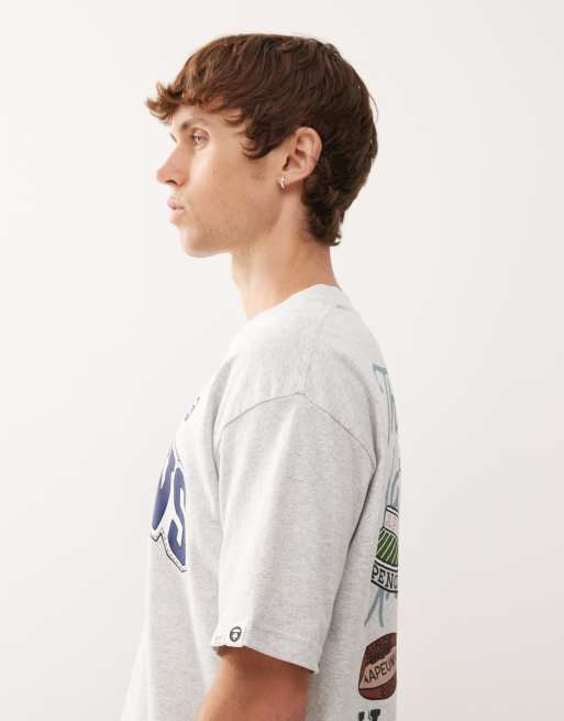 Aape by A Bathing Ape boxy t-shirt in gray with chest and back collegiate print, 4 of 5