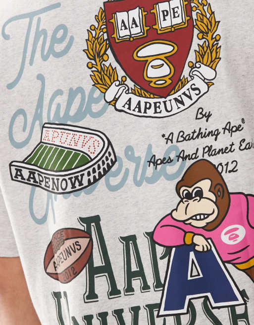 Aape by A Bathing Ape boxy t-shirt in grey with chest and back collegiate print
