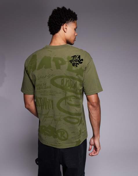 Aape by A Bathing Ape boxy t-shirt in green with back graffiti print