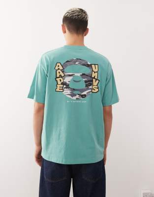 AAPE BY A BATHING APE® Aape by A Bathing Ape boxy t-shirt in teal with chest and back logo print-Blue