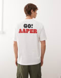 [AAPE BY A BATHING APE®] Aape by A Bathing Ape boxy t-shirt in white with go aaper front and back print Chest 36 WHITE