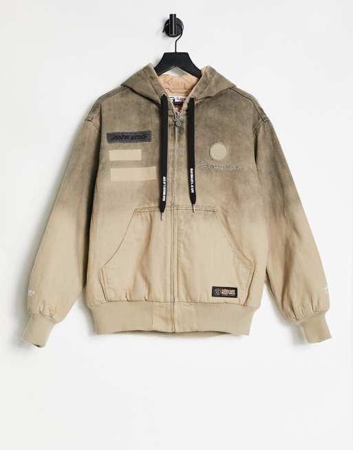 AAPE By A Bathing Ape – Brązowa dwustronna kurtka bomberka z galaktycznym wzorem