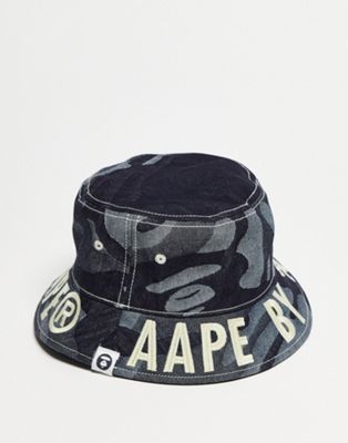 Aape by A Bathing Ape bucket hat in denim camo with logo embroidery
