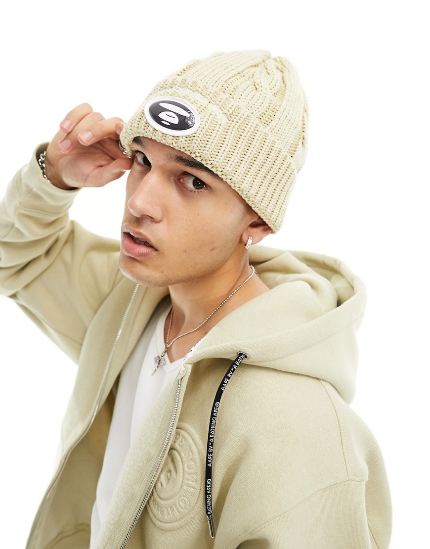 Aape By A Bathing Ape cable knit beanie in beige-Neutral