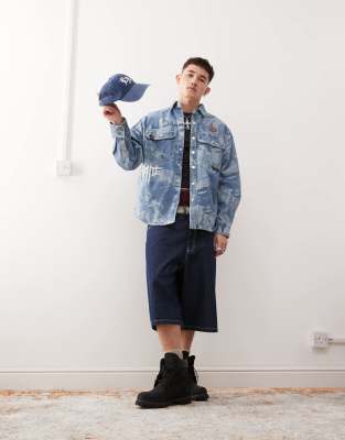 Aape By A Bathing Ape - Camicia a maniche lunghe blu in denim con stampa - view 1