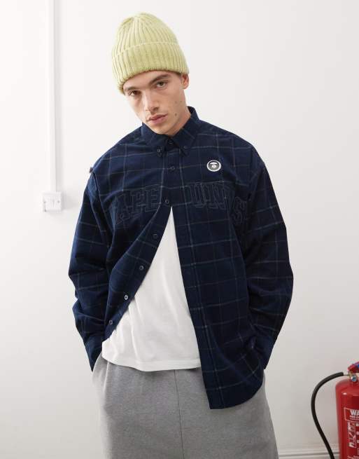 Aape By A Bathing Ape - Camicia a maniche lunghe blu navy e verde a quadri con logo