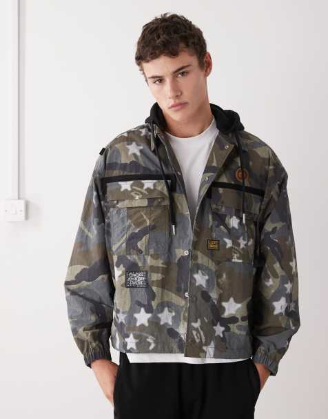 Aape by A Bathing Ape - Camicia a maniche lunghe squadrata marrone con motivo mimetico - view 1