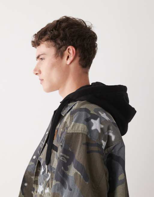 Aape by A Bathing Ape - Camicia a maniche lunghe squadrata marrone con motivo mimetico, 4 di 5