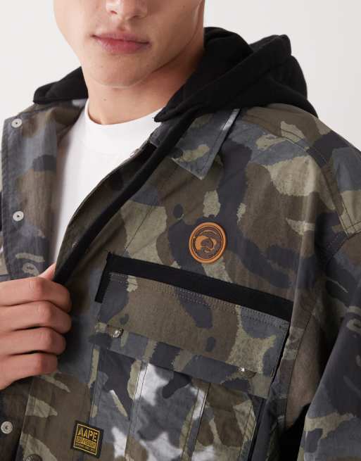Aape by A Bathing Ape - Camicia a maniche lunghe squadrata marrone con motivo mimetico, 5 di 5
