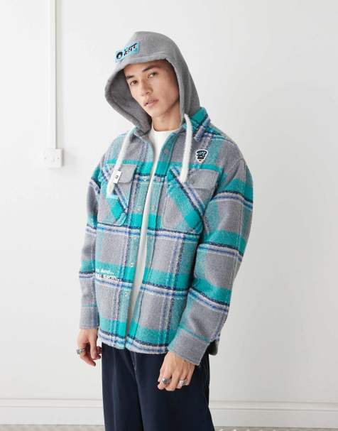 Aape By A Bathing Ape - Camicia giacca a maniche lunghe a quadri blu e grigio con cappuccio - view 1