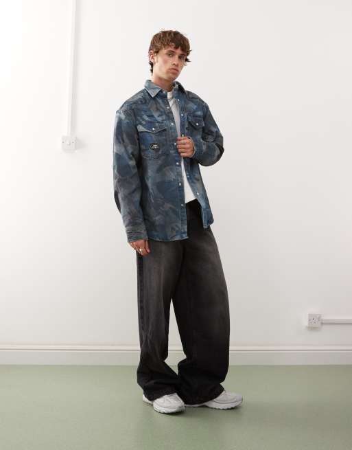 Aape by A Bathing Ape - Camicia in denim ampia a maniche lunghe mimetica jacquard, 2 di 4