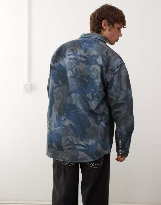 Aape by A Bathing Ape - Camicia in denim ampia a maniche lunghe mimetica jacquard, 4 di 4