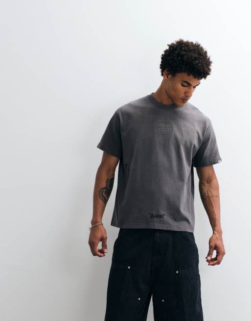 AAPE BY A BATHING APE - camiseta extragrande en negro lavado con gran estampado en la espalda, 3 de 5