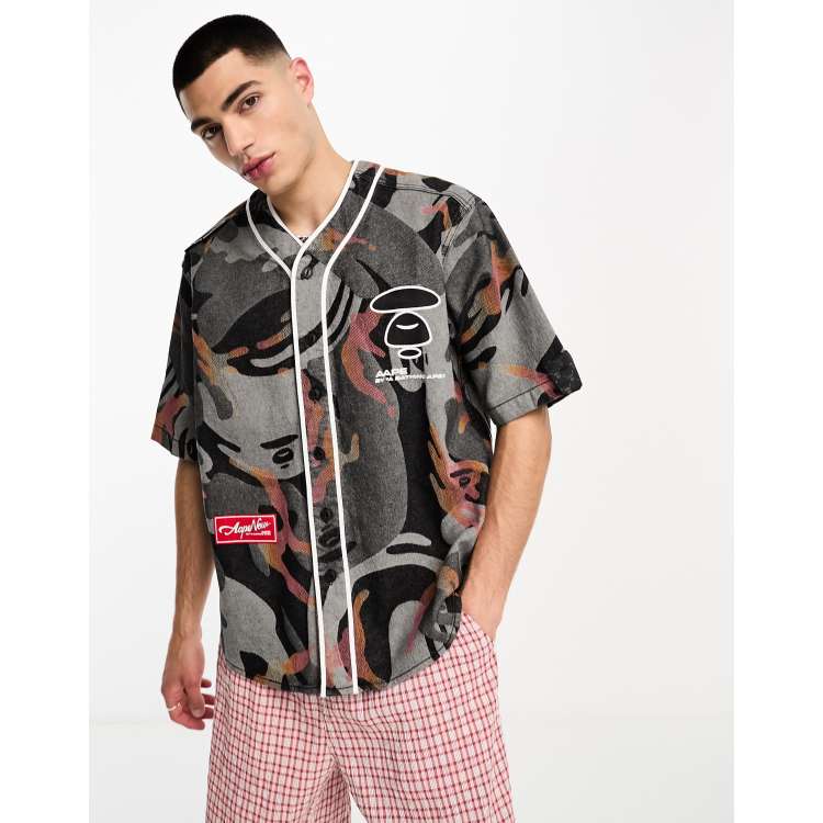 Aape By A Bathing Ape camo denim baseball shirt in black | ASOS