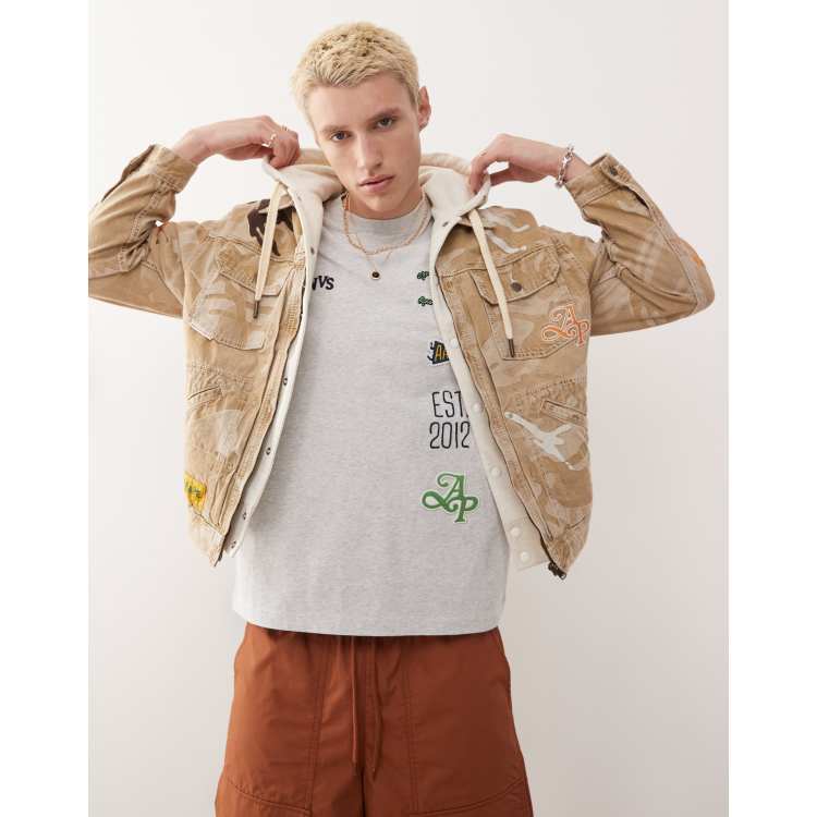 AAPE BY A BATHING APE camo denim jacket in beige | ASOS