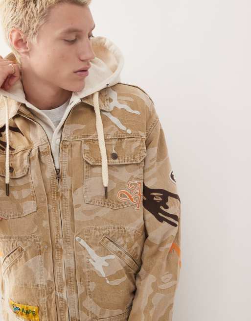 AAPE BY A BATHING APE camo denim jacket in beige | ASOS