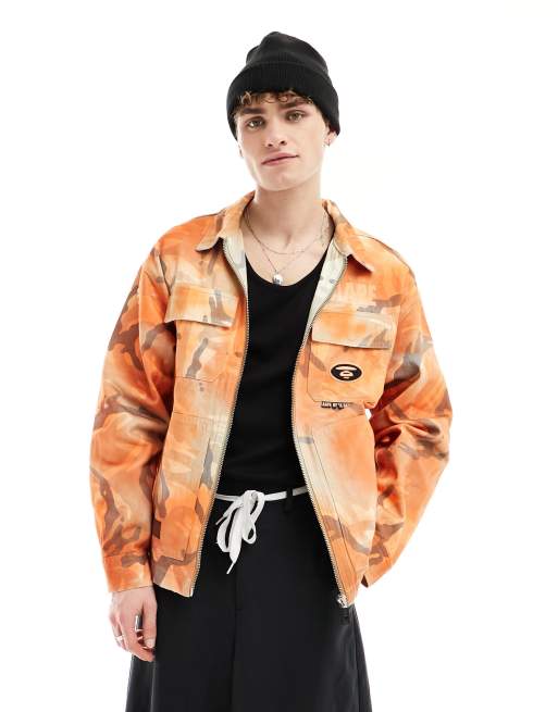 Orange fashion camo jean jacket