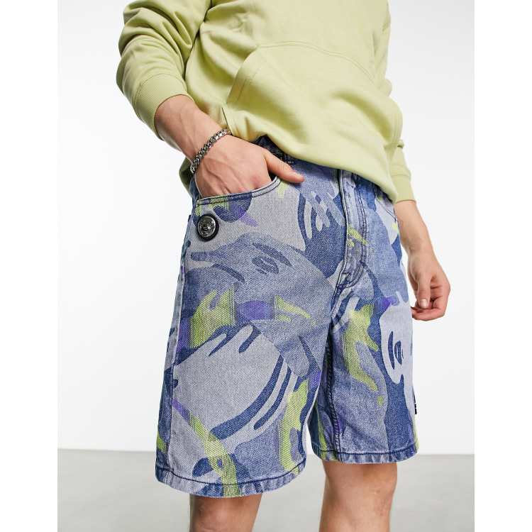 A BATHING APE LINE CAMO DENIM SHORTS