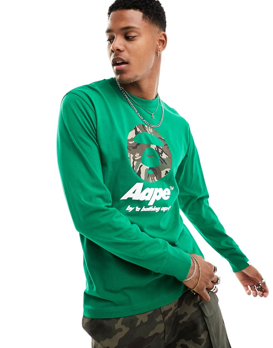 Aape By A Bathing Ape camo face long sleeve top in green