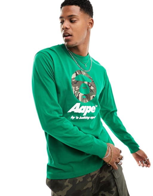 Aape By A Bathing Ape camo face long sleeve top in green