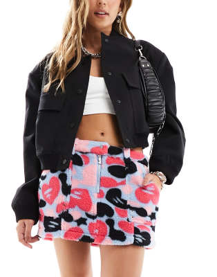 Aape by A Bathing Ape camo sherpa mini skirt in pink