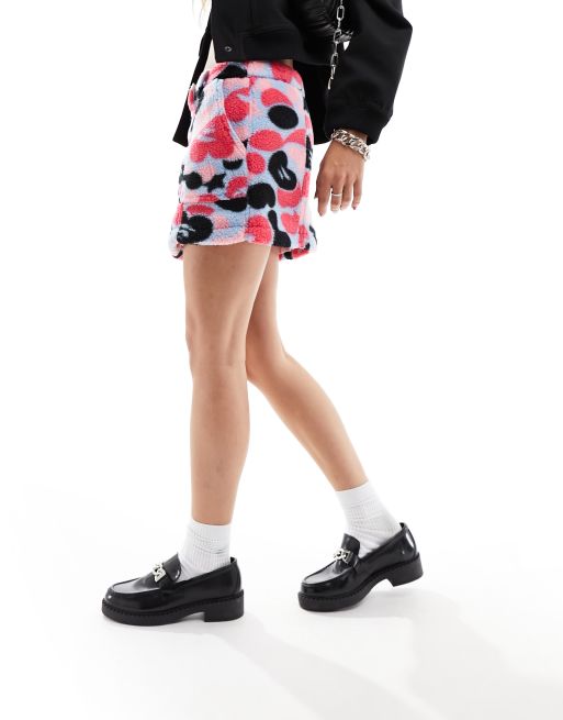 Aape by A Bathing Ape camo sherpa mini skirt in pink ASOS