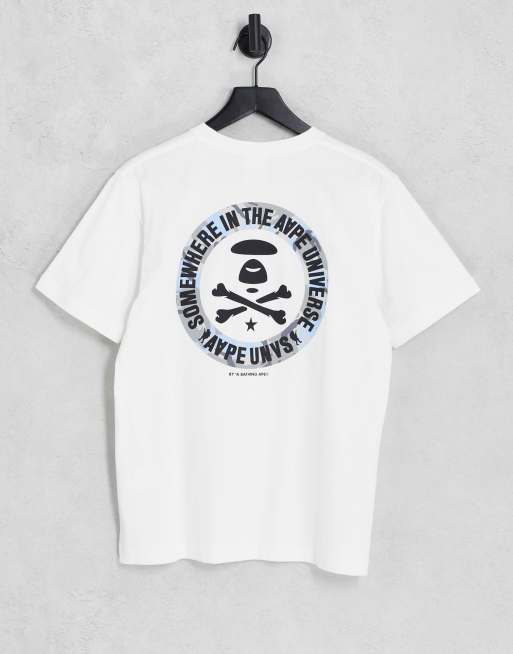 AAPE By A Bathing Ape camo skull and crossbone t shirt in white