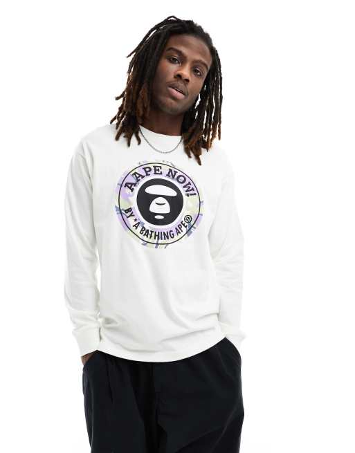  Aape By A Bathing Ape camo stamp long sleeve top in off white