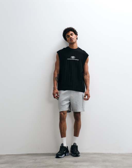 Aape by A Bathing Ape - Canotta nera slavata ampia senza maniche con logo applicato, 3 di 5