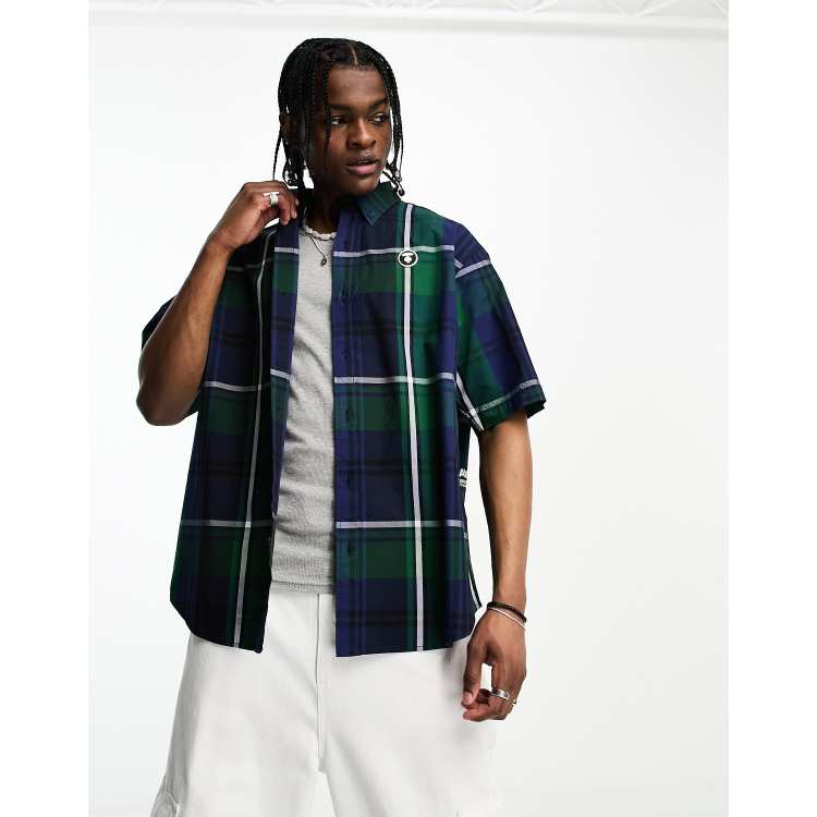 AAPE By A Bathing Ape check short sleeve shirt in navy | ASOS