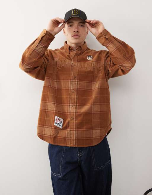 Aape By A Bathing Ape checked logo long sleeve shirt in brown