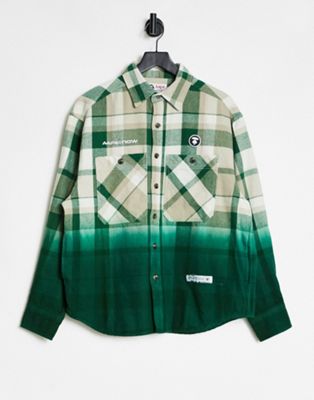 AAPE By A Bathing Ape check shirt in green - ASOS Price Checker