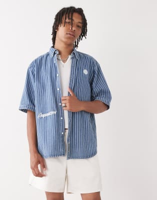 Chemise  manches courtes ample en denim ray - moyen dlav - Aape By A Bathing Ape - Modalova
