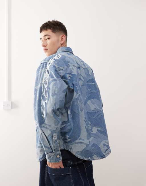 Aape By A Bathing Ape - Chemise à manches longues en jean imprimé - Bleu, 3 de 4