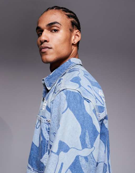 AAPE By A Bathing Ape - Chemise d'ensemble en denim à manches longues et imprimé camouflage - Bleu, 4 de 5