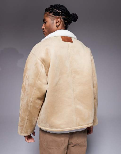Aape By A Bathing Ape® - Chore-jas van imitatiesuède in beige met voering van imitatiebont, 3 van 5