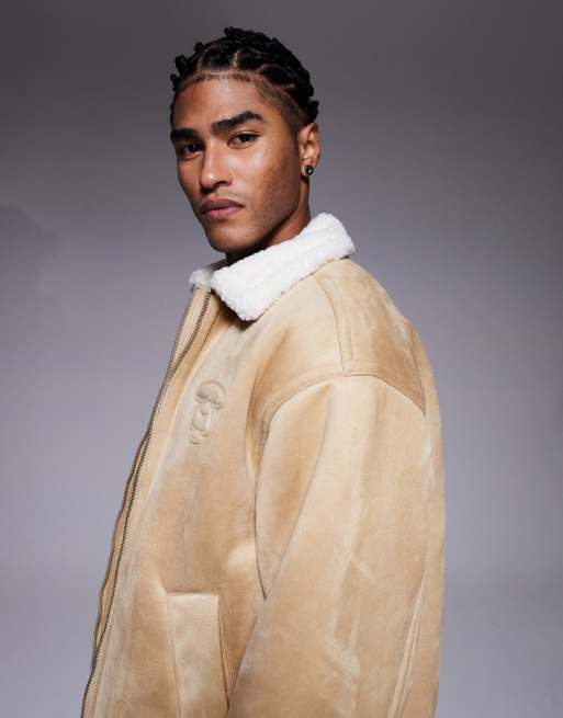Aape By A Bathing Ape® - Chore-jas van imitatiesuède in beige met voering van imitatiebont, 4 van 5