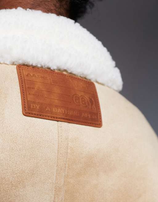 Aape By A Bathing Ape® - Chore-jas van imitatiesuède in beige met voering van imitatiebont, 5 van 5