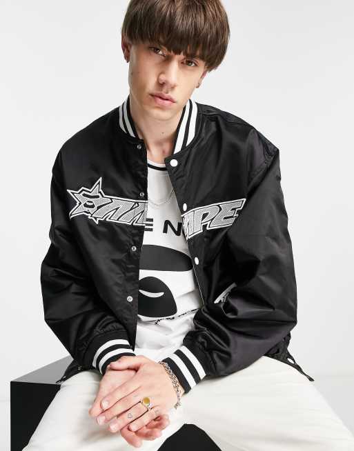 AAPE By A Bathing Ape college bomber jacket in black | ASOS