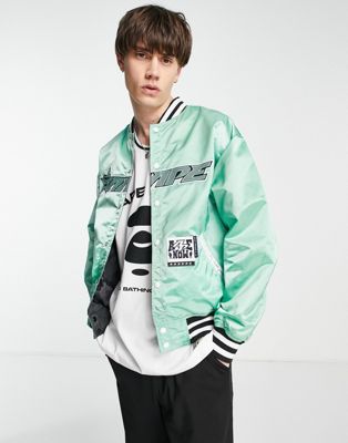 AAPE By A Bathing Ape college bomber jacket in green - ASOS Price Checker