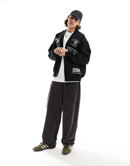 Aape By A Bathing Ape college fleece cardigan in black, 2 of 4