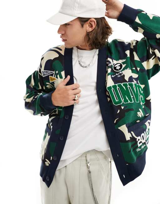 Aape By A Bathing Ape college fleece cardigan in navy