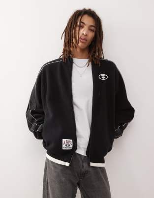 AAPE BY A BATHING APE® Aape by A Bathing Ape college logo knit track jacket in black-Navy