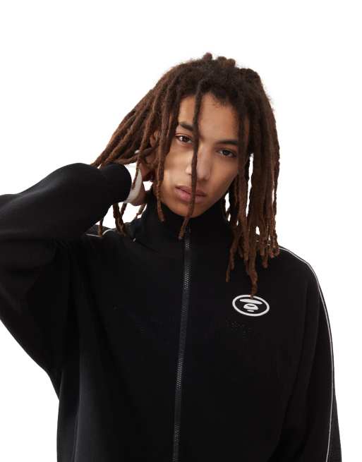 Aape by A Bathing Ape college logo knit track jacket in black | ASOS