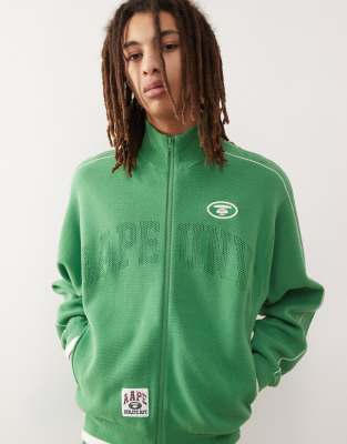 Aape By A Bathing Ape College Logo Knit Track Jacket In Green