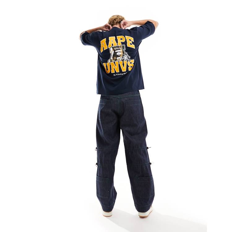 Aape By A Bathing Ape college long sleeve top in navy | ASOS