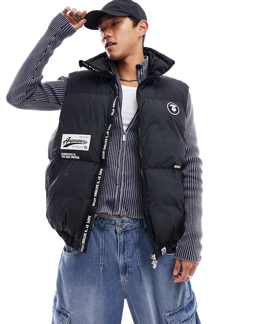 Aape By A Bathing Ape college puffer gillet in black